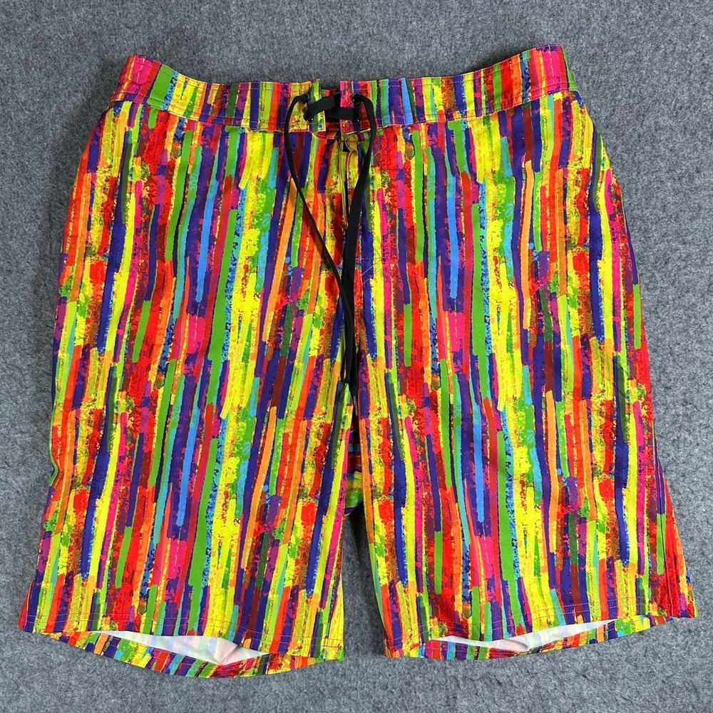Hreski Multi-Color Stripes Swimming Board Shorts Men's Size 38 Swim Trunks
